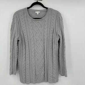 J Jill Women S Gray Cable Knit Sweater Long Sleeve Crew Neck Pullover Size M